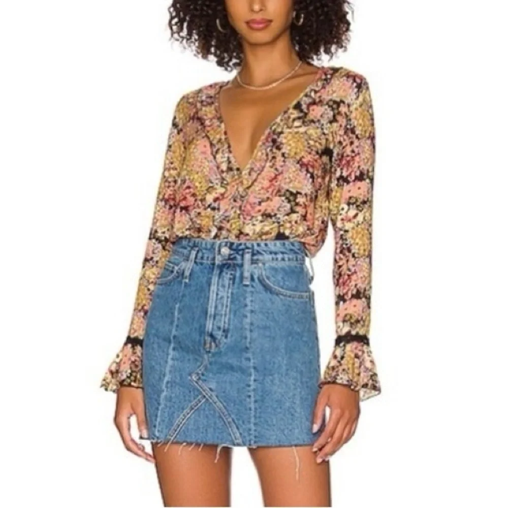 NWT Free People Heat Wave Floral Bodysuit in Midnight Combo